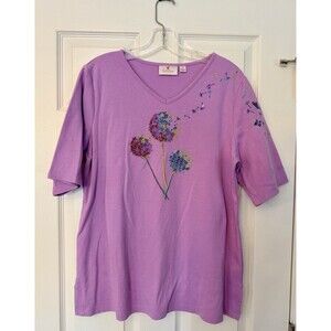 MINT Quacker Factory Women’s embroidered dandelion wish spring top shirt MEDIUM